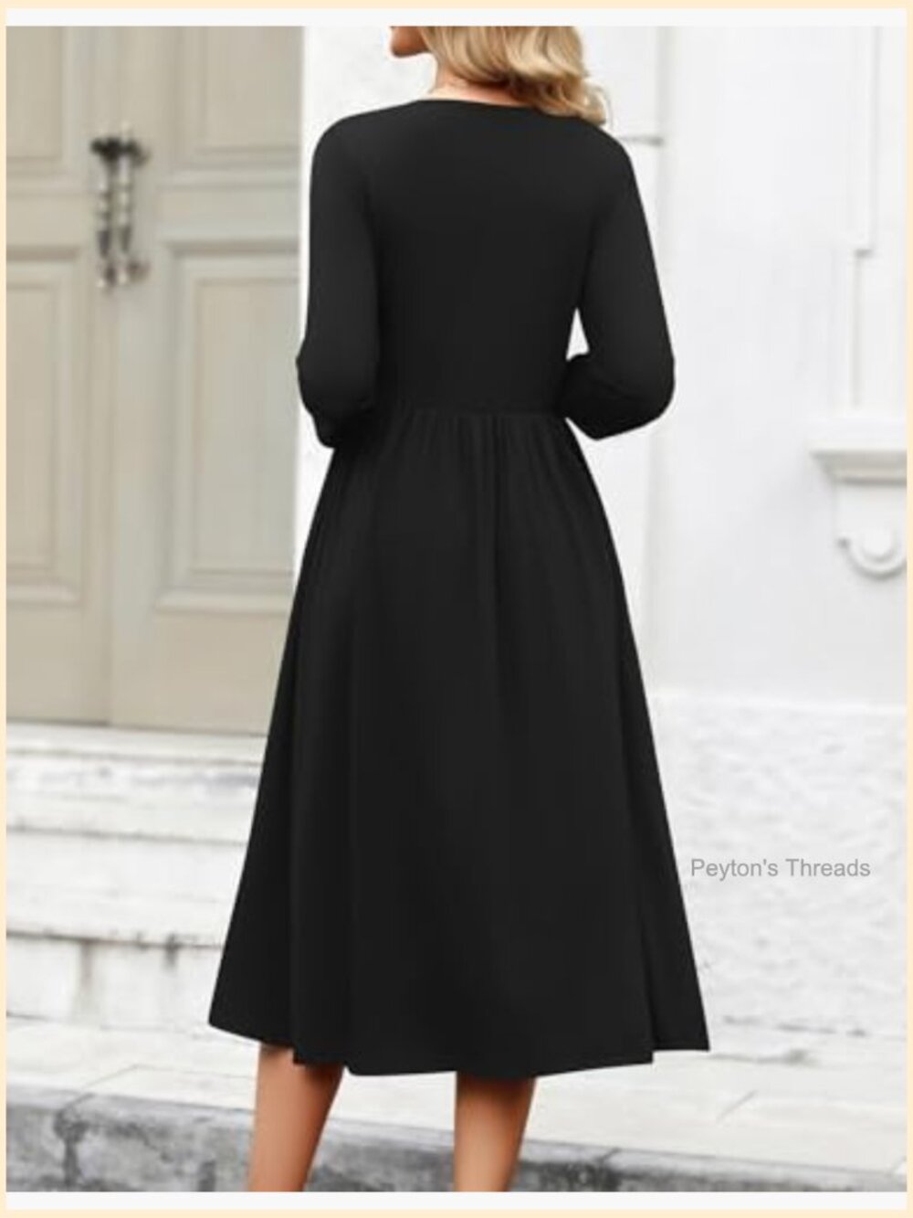3/4 Sleeve Midi Dress with Pockets, Crewneck, A-Line Flowy Tshirt Dress, Soft - Picture 6 of 7
